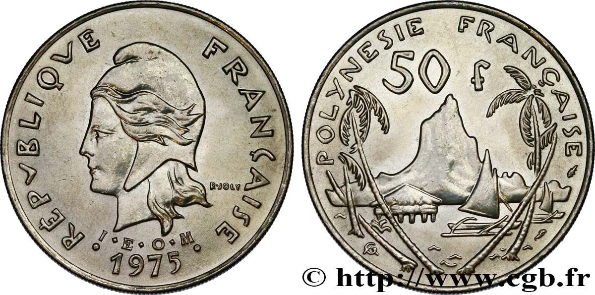 POLINESIA FRANCESA 50 Francs I.E.O.M. Marianne / paysage polynésien 1975 Paris SC 