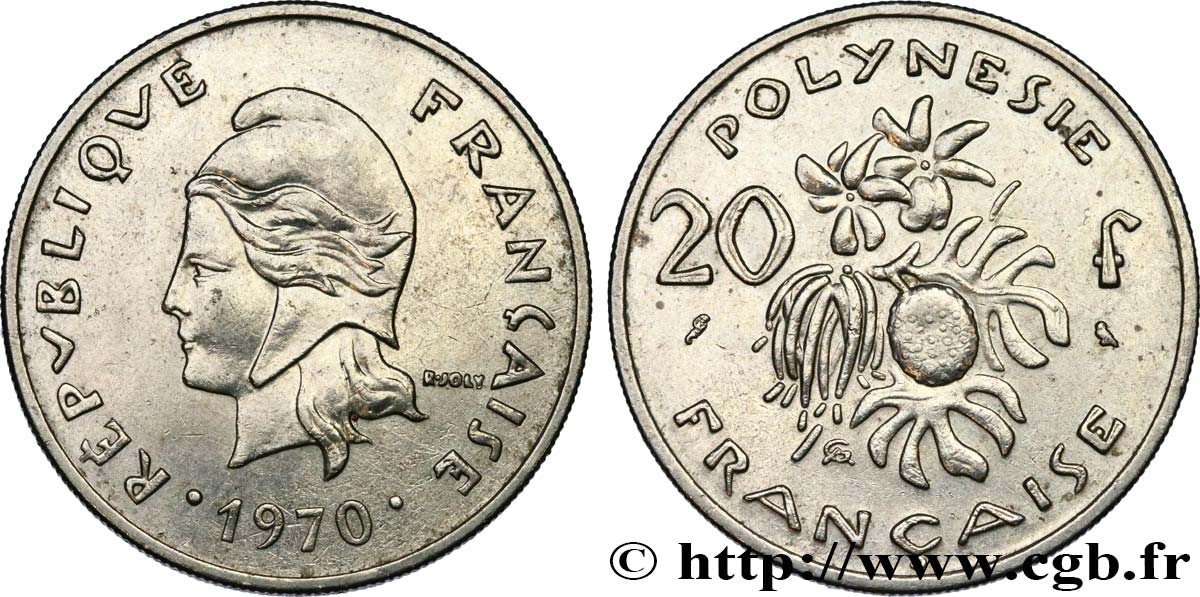 FRENCH POLYNESIA 20 Francs Marianne  1970 Paris AU 
