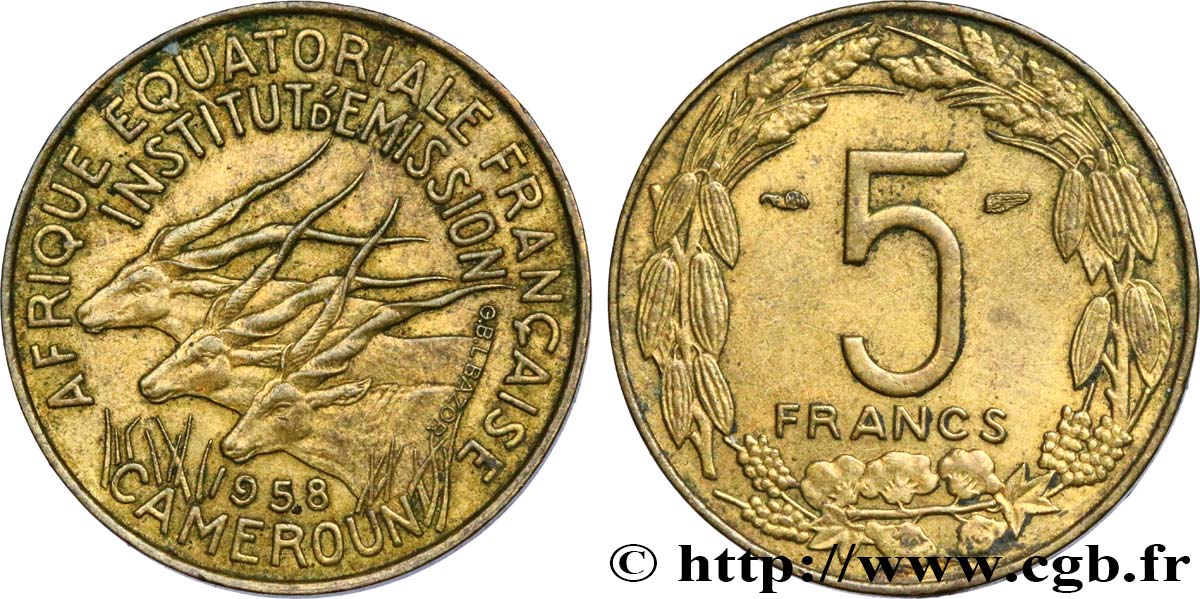 FRANZÖSISCHE EQUATORIAL AFRICA - KAMERUN 5 Francs 1958 Paris VZ 