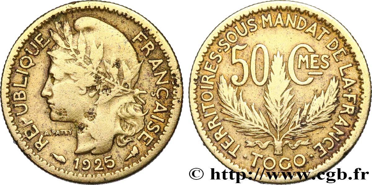 TOGO - MANDATO FRANCESE 50 Centimes 1925 Paris MB 