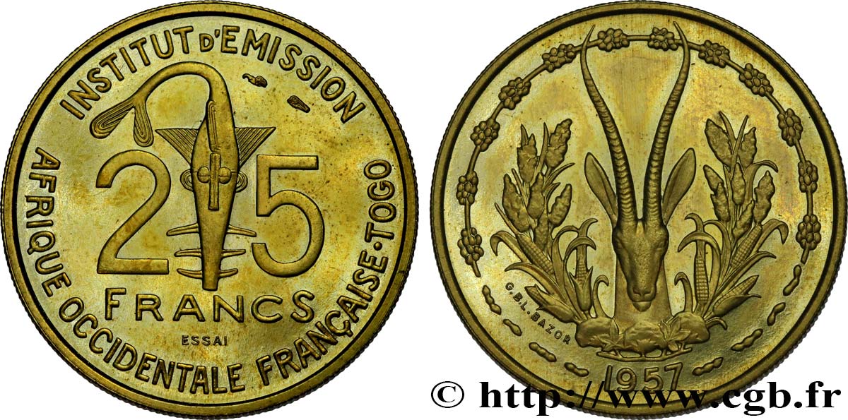 FRENCH WEST AFRICA - TOGO Essai de 25 Francs 1957 Paris MS 
