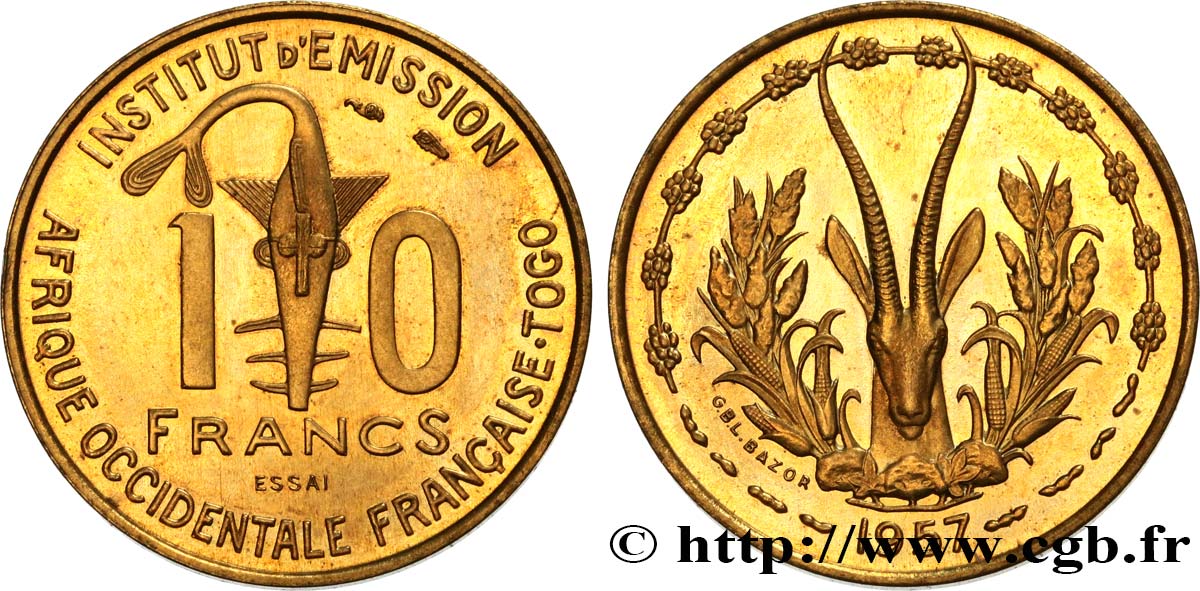AFRICA OCCIDENTALE FRANCESE - TOGO Essai de 10 Francs 1957 Paris MS 