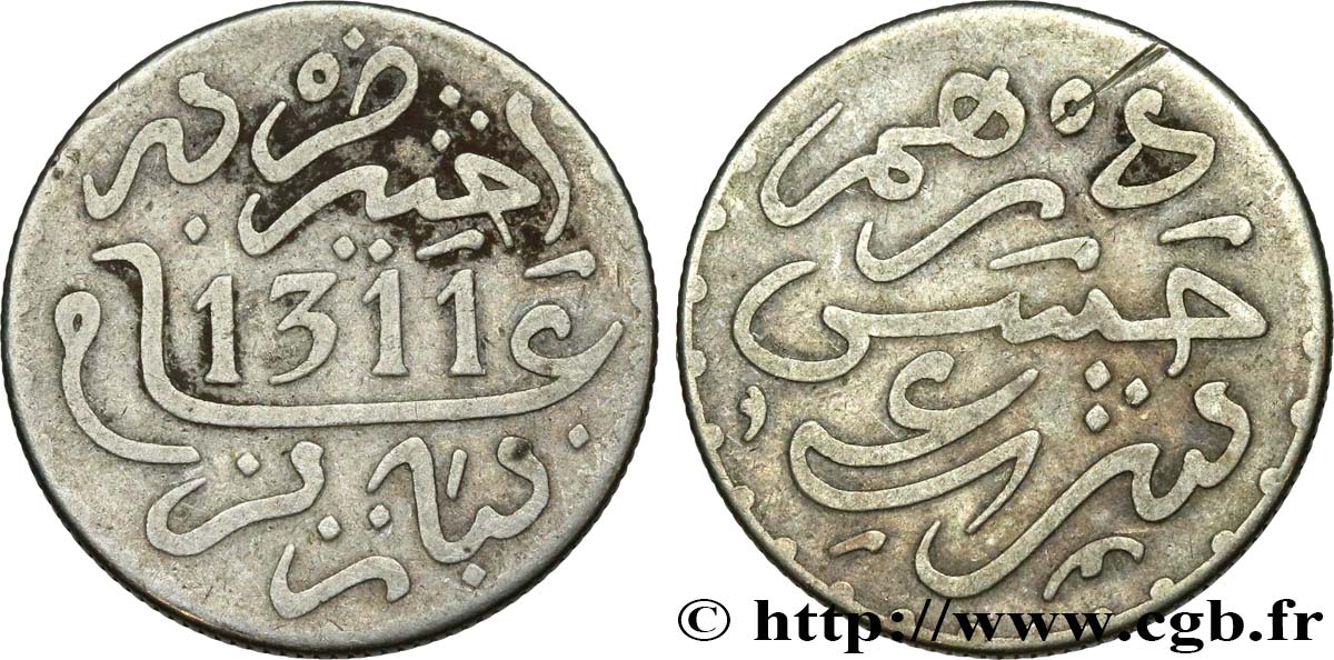MARUECOS 1 Dirham Hassan I an 1311 1893 Paris BC+ 