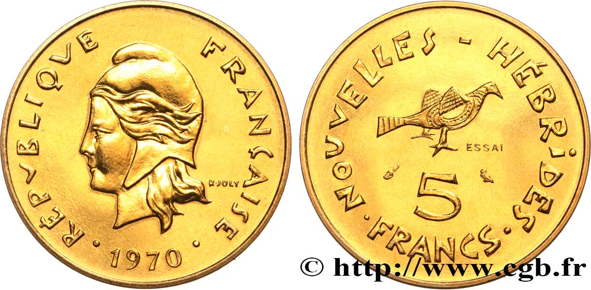 NOUVELLES HÉBRIDES (VANUATU depuis 1980) Essai de 5 Francs 1970 Paris SPL 