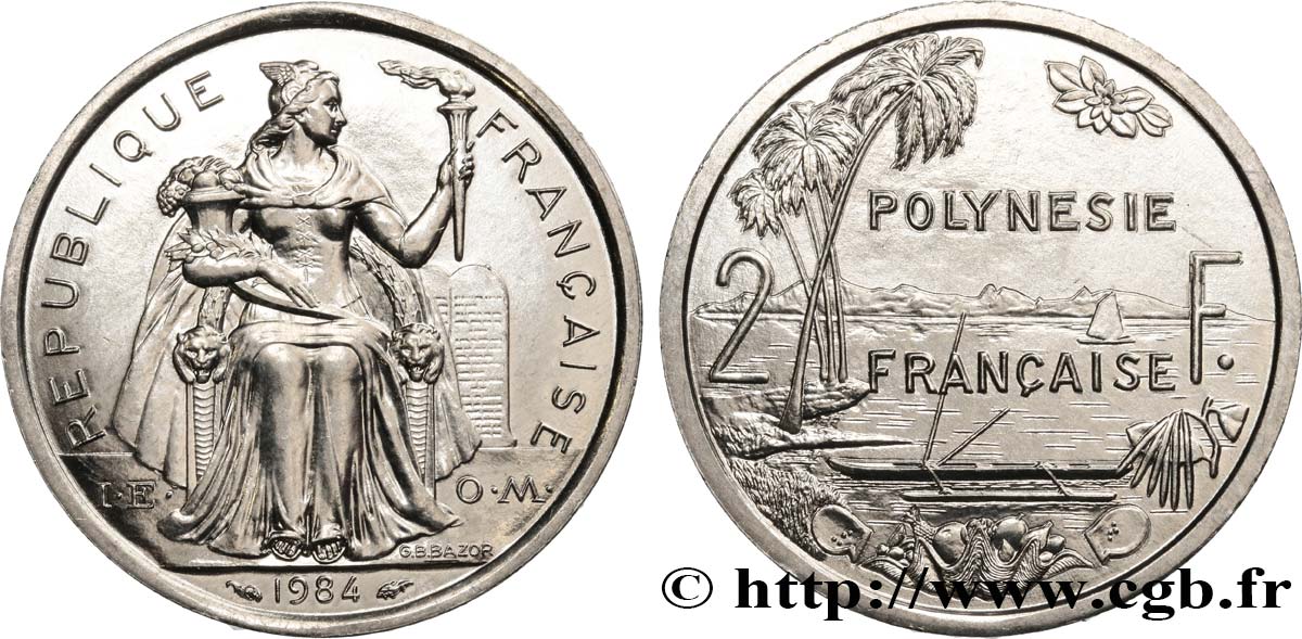 POLYNÉSIE FRANÇAISE - Océanie française 2 Francs I.E.O.M 1984 Paris SPL 