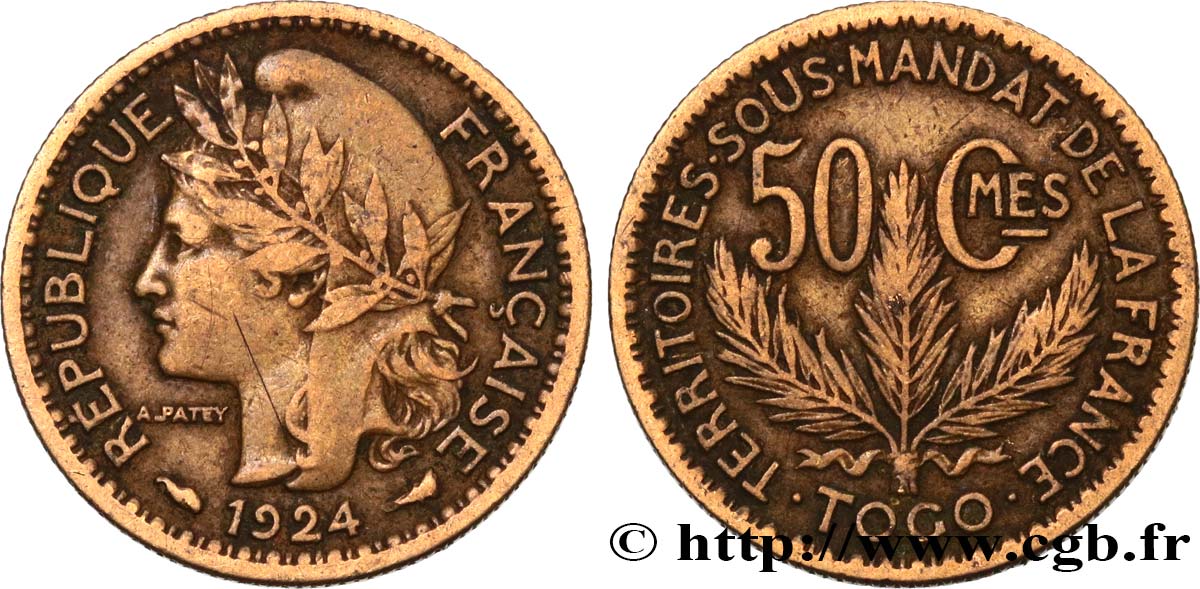 TOGO - Territorios sobre mandato frances 50 Centimes 1924 Paris BC+ 