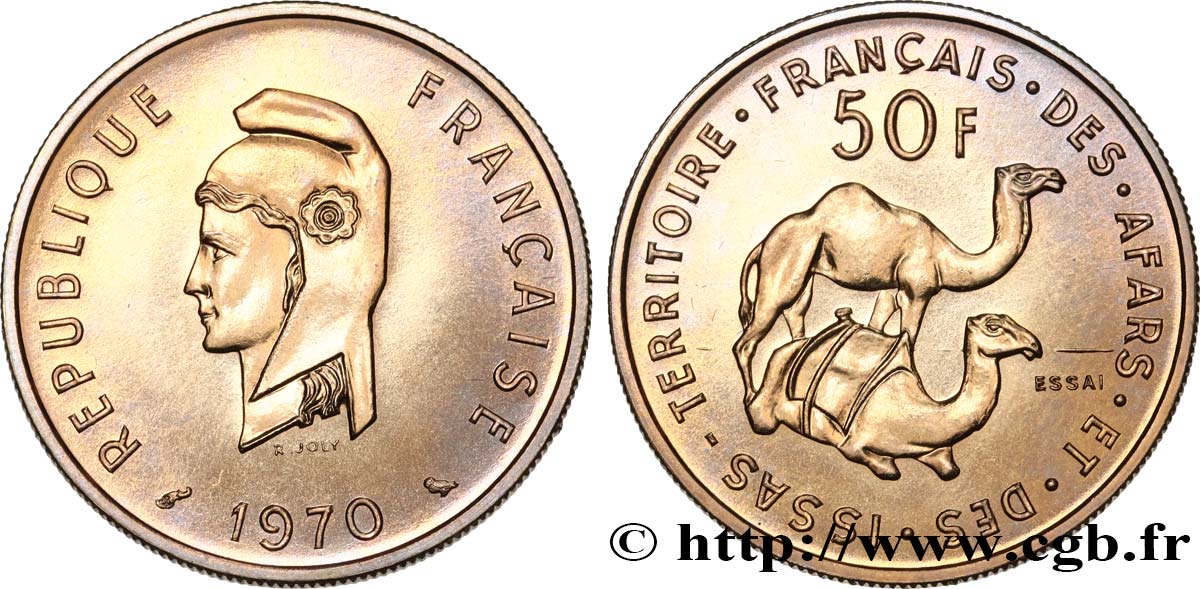 DJIBUTI - Territorio francese degli Afar e degli Issa Essai 50 Francs Marianne / dromadaire 1970 Paris FDC 