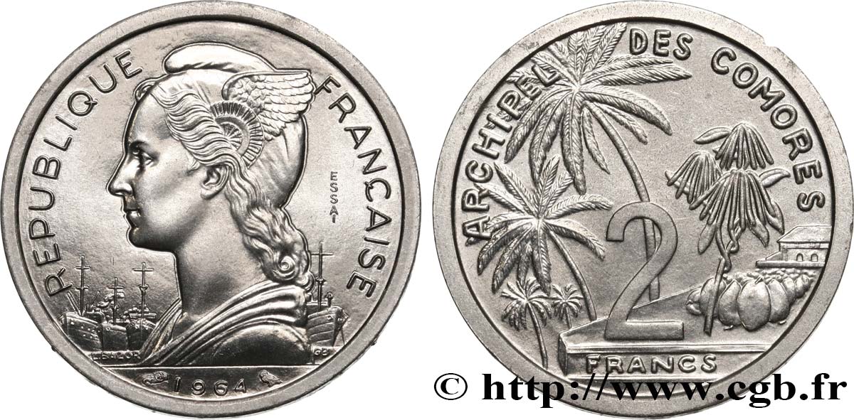 COMORAS  Essai de 2 Francs 1964 Paris FDC 