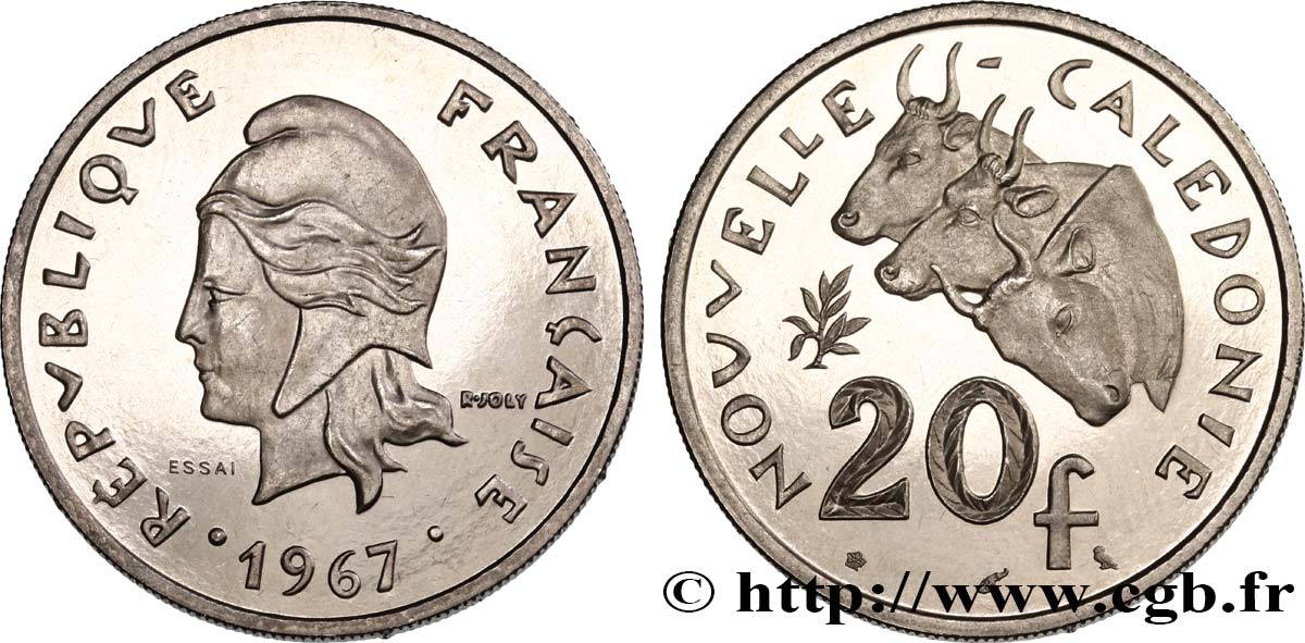 NOUVELLE CALÉDONIE Essai de 20 Francs Marianne / buffles 1967 Paris SPL 