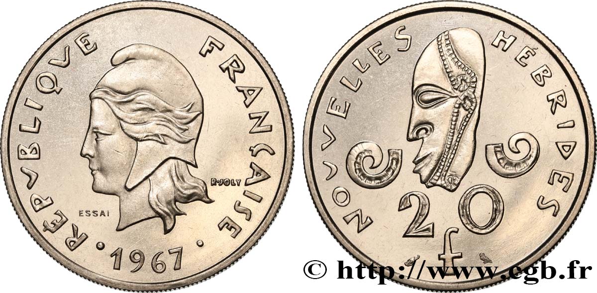 NOUVELLES HÉBRIDES (VANUATU depuis 1980) Essai de 20 Francs 1967 Paris SPL 