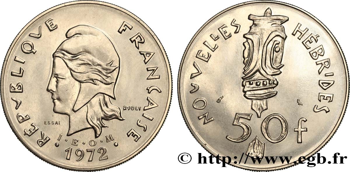 NOUVELLES HÉBRIDES (VANUATU depuis 1980) Essai de 50 Francs IEOM 1972 Paris SPL 