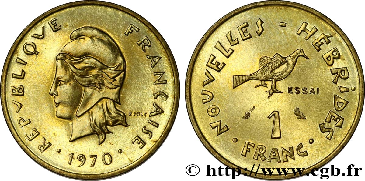 NEW HEBRIDES (VANUATU since 1980) 1 Franc ESSAI Marianne / oiseau 1970 Paris MS 