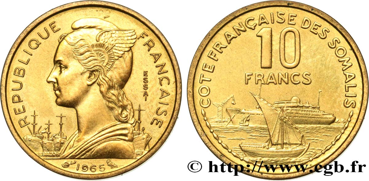 SOMALIA FRANCESE Essai de 10 Francs Marianne / port 1965 Paris MS 