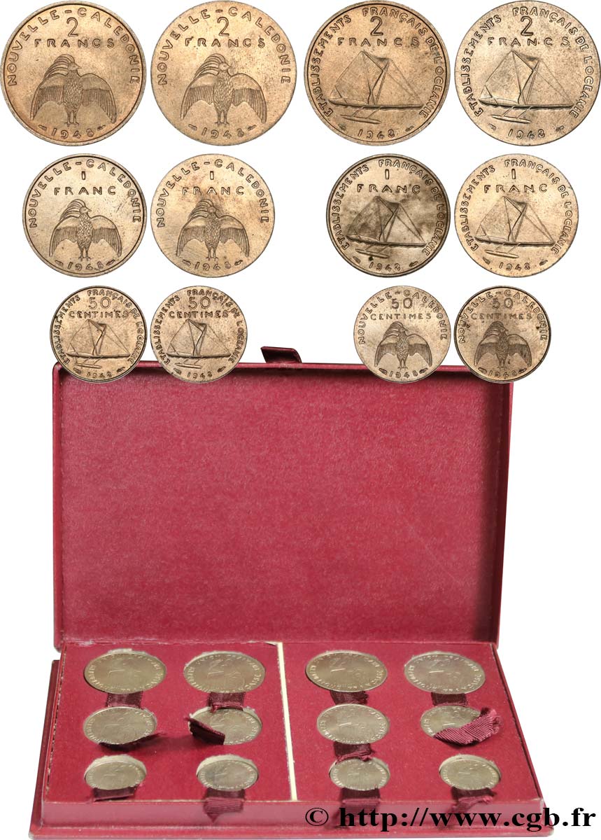 NOUVELLE CALÉDONIE Boite d’essai de présentation 12 monnaies 1948 Paris SPL 