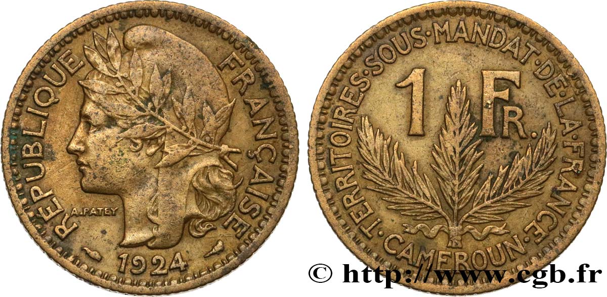 CAMEROON - FRENCH MANDATE TERRITORIES 1 Franc 1924 Paris XF 