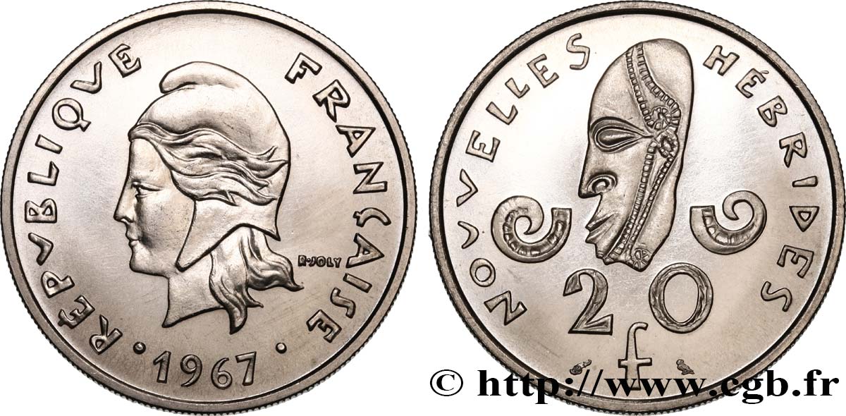 NUOVO EBRIDI (VANUATU dopo1980) 20 Francs Marianne / masque 1967 Paris FDC 