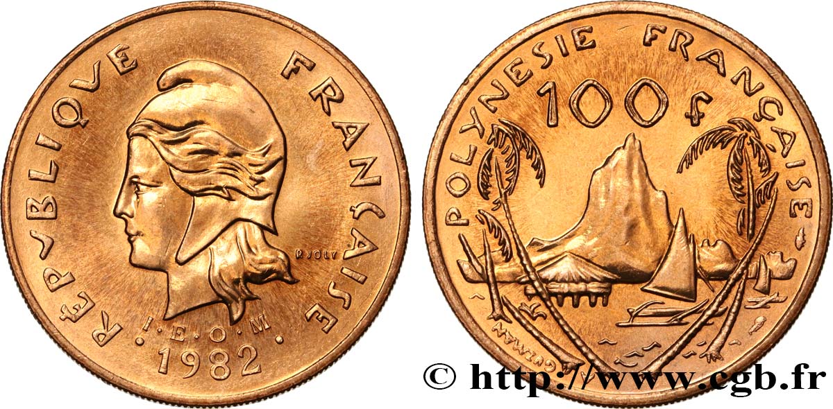 POLYNÉSIE FRANÇAISE 100 Francs I.E.O.M. Marianne / paysage polynésien type IEOM 1982 Paris SPL 