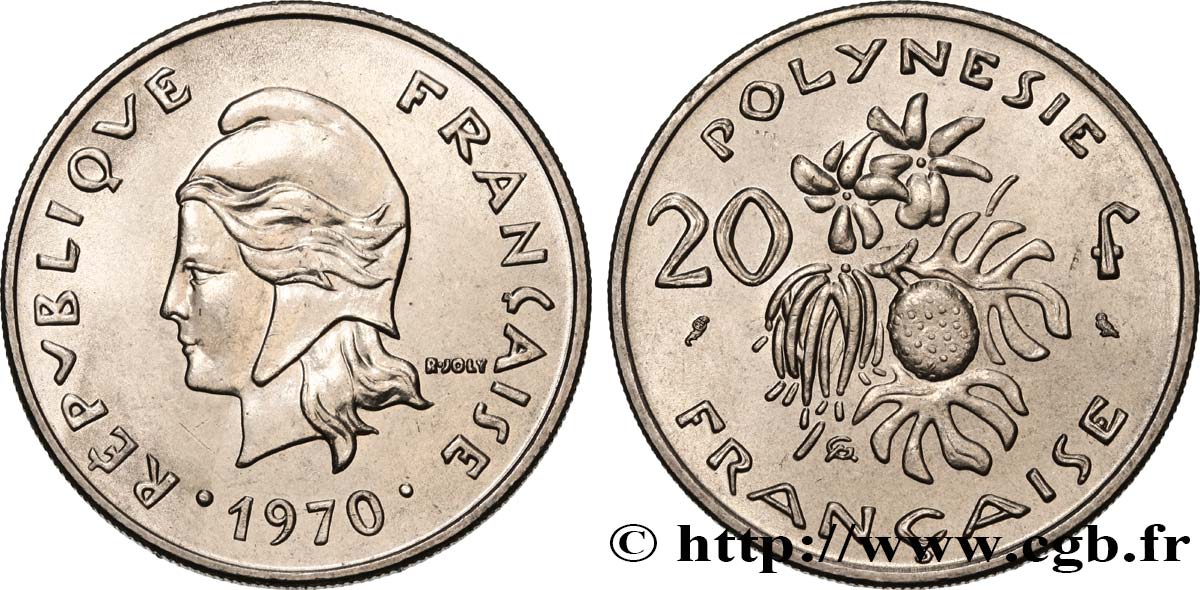 POLINESIA FRANCESE 20 Francs Marianne  1970 Paris SPL 