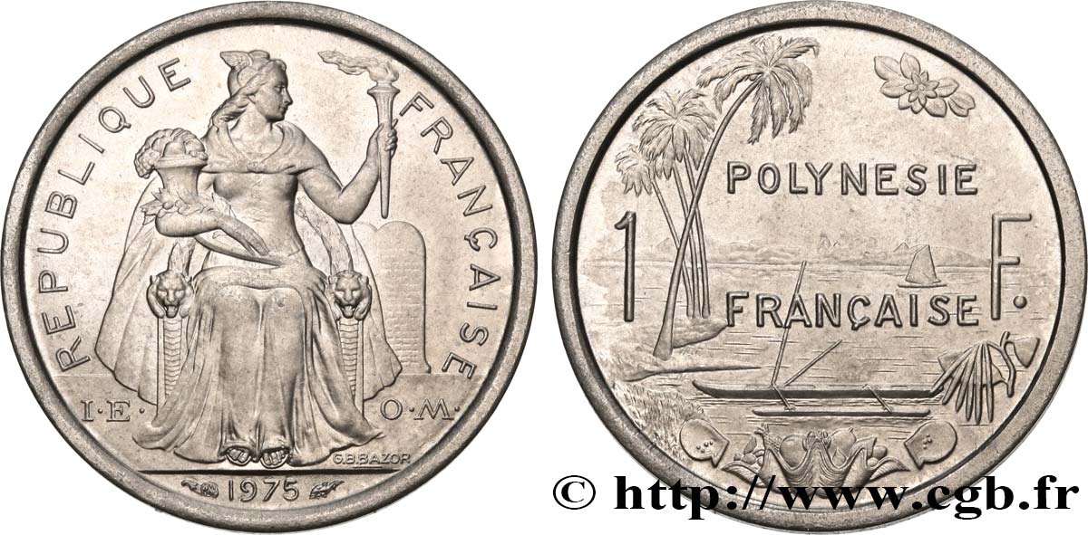 FRANZÖSISCHE-POLYNESIEN 1 Franc I.E.O.M. 1975 Paris fST 