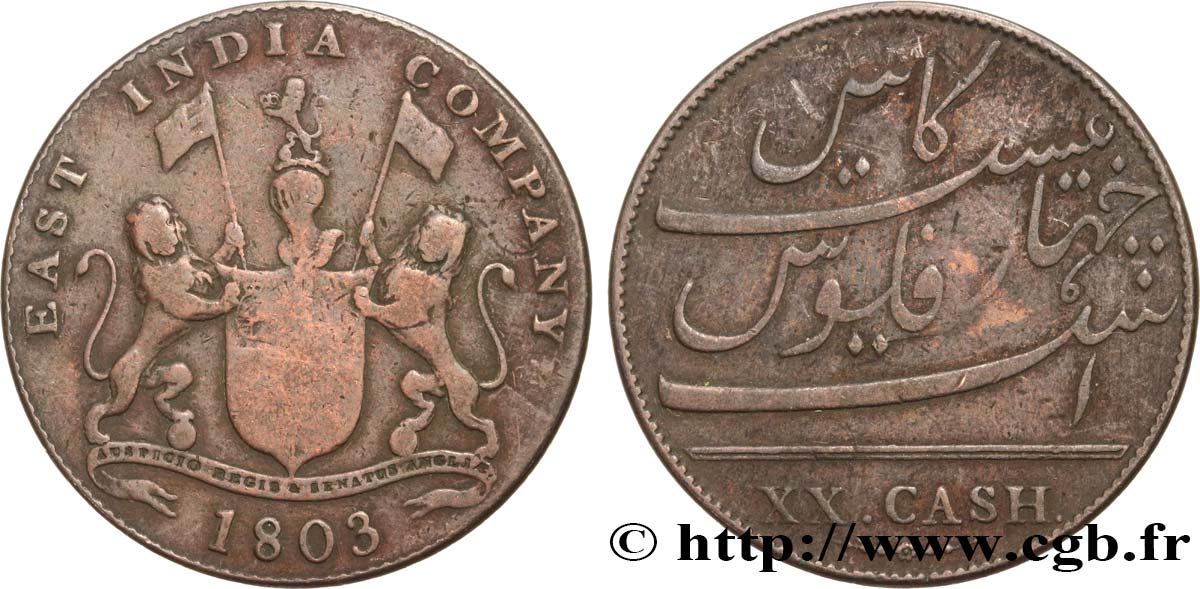 ÎLE DE FRANCE (ÎLE MAURICE) XX (20) Cash East India Company 1803 Madras TB 