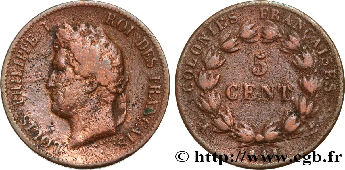 COLONIAS FRANCESAS - Louis-Philippe para Guadalupe 5 Centimes Louis Philippe Ier 1841 Paris - A RC+ 