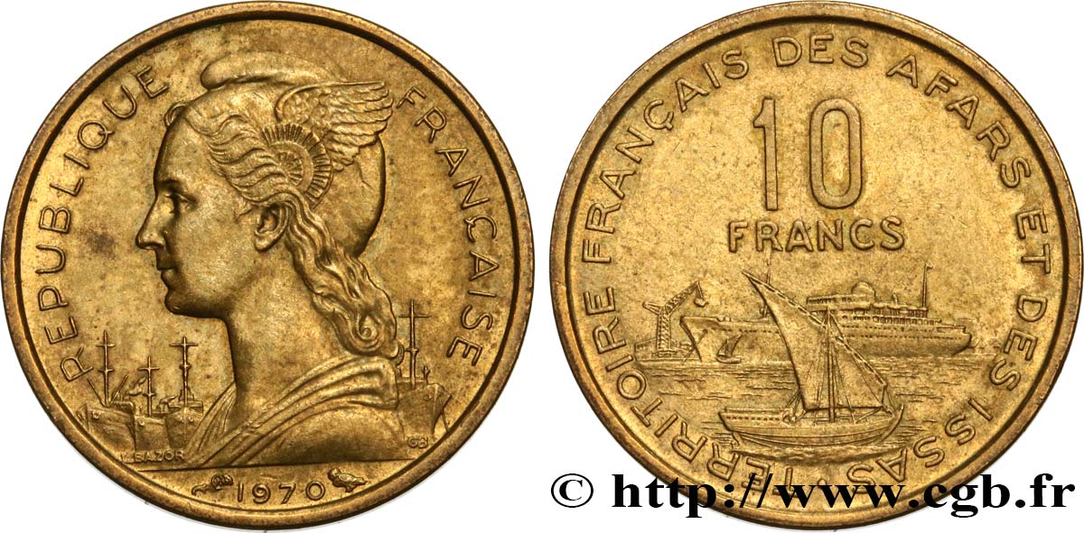 DJIBOUTI - French Territory of the Afars and the Issas  10 Francs 1970 Paris AU 
