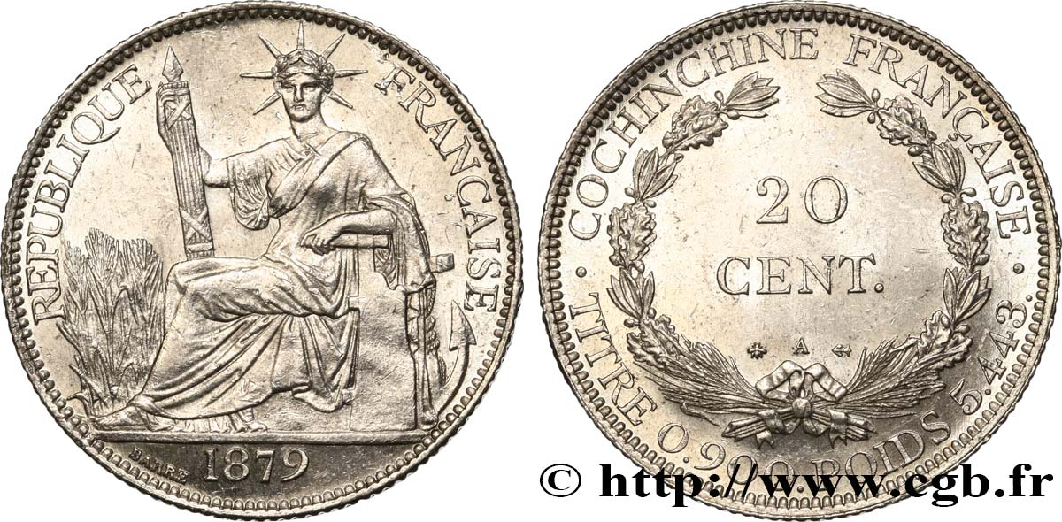 COCHINCHINA FRANCESA 20 Centimes 1879 Paris EBC 