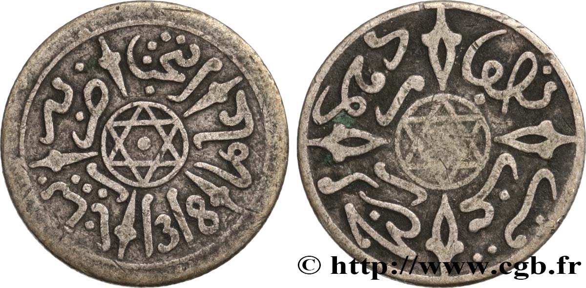 MARUECOS 1/2 Dirham Abdul Aziz I an 1318 1901 Paris BC+ 