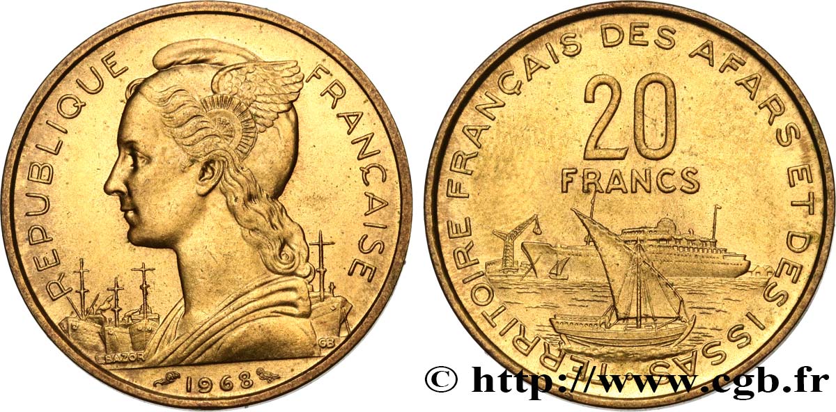 DJIBUTI - French Territory of the Afars and Issas  20 Francs 1968 Paris AU 