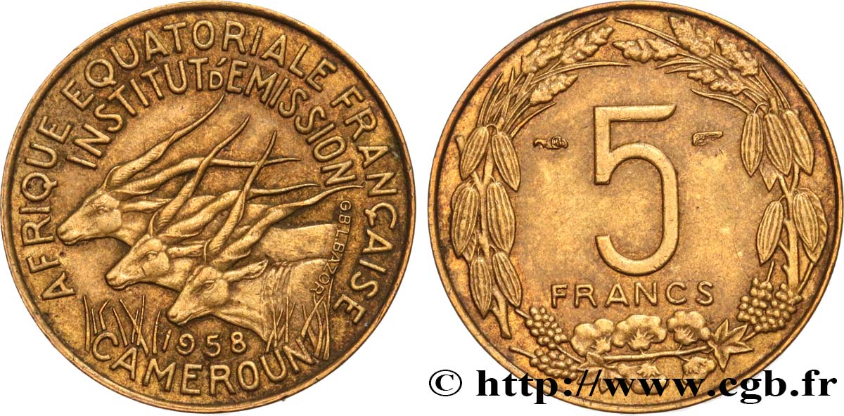 AFRICA EQUATORIALE FRANCESE - CAMERUN 5 Francs 1958 Paris SPL 