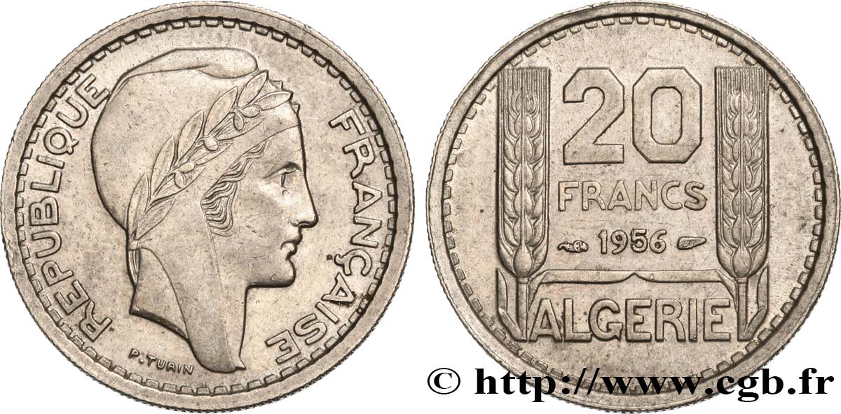 ALGERIA 20 Francs Turin 1956  AU 