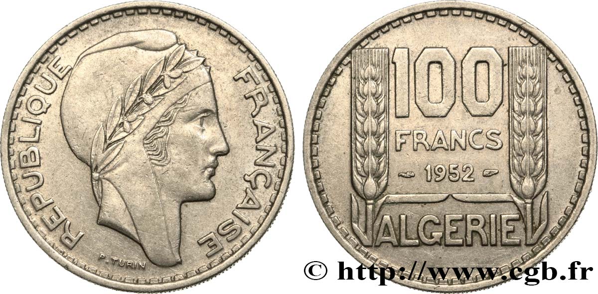 ALGERIA 100 Francs Turin 1952  AU 