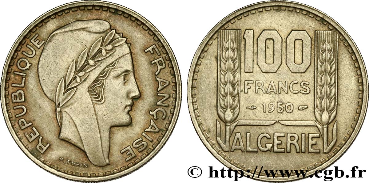 ALGERIA 100 Francs Turin 1950  AU 