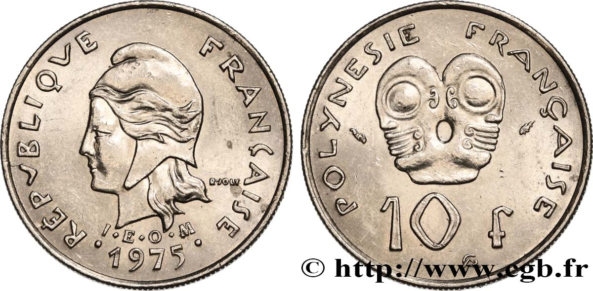 POLINESIA FRANCESE 10 Francs I.E.O.M Marianne 1975 Paris SPL 