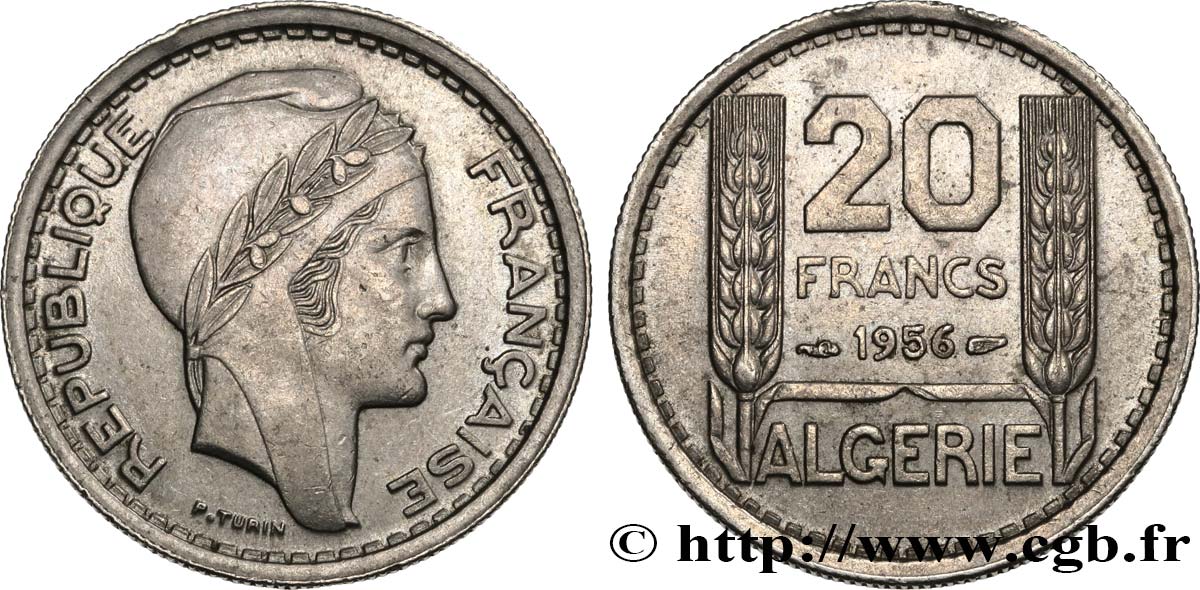 ALGERIA 20 Francs Turin 1956  SPL 