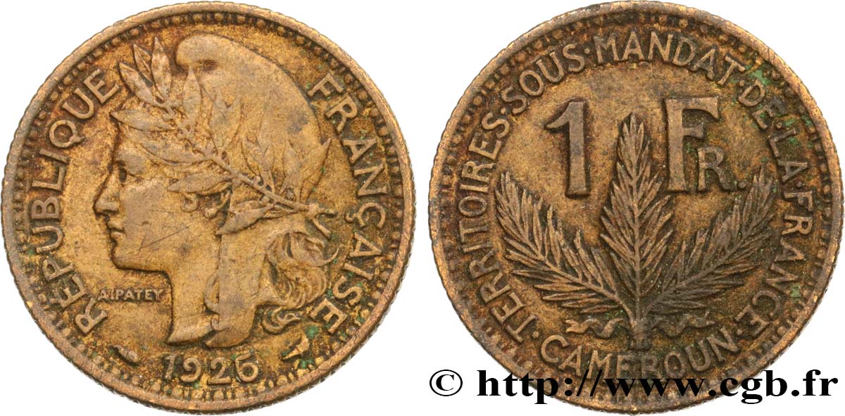 CAMERUN - Territorios sobre mandato frances 1 Franc 1925 Paris BC+ 