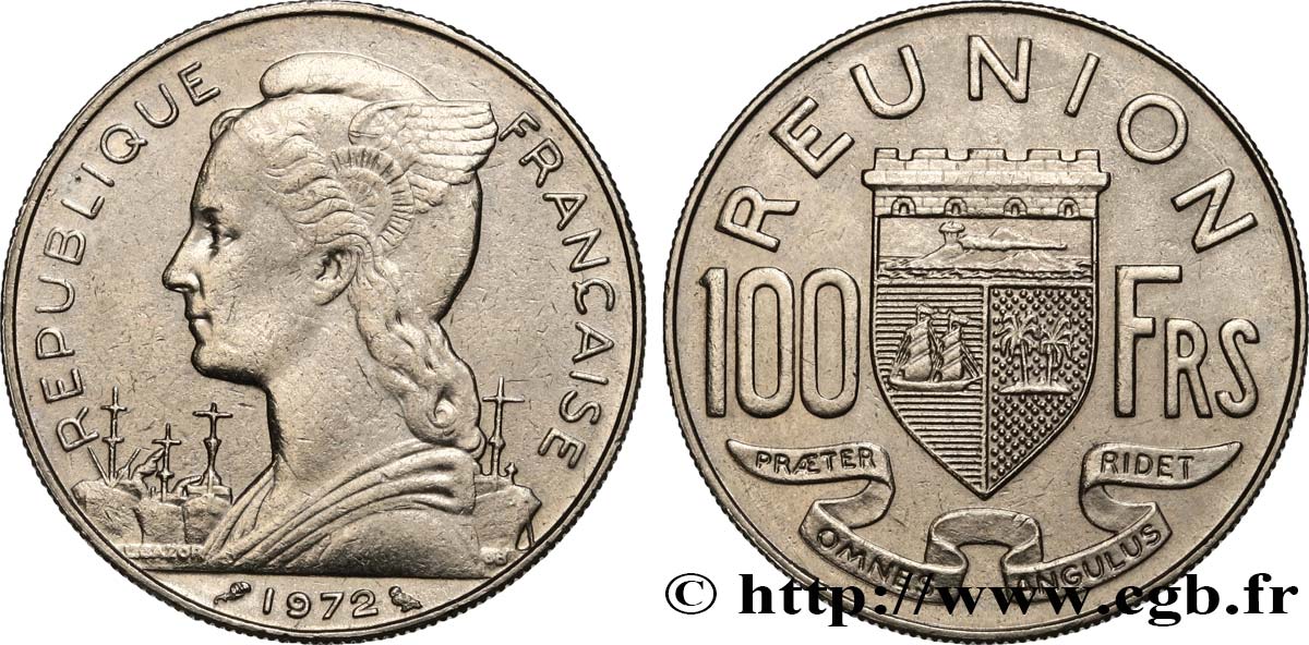 REUNION ISLAND 100 Francs 1972 Paris AU 