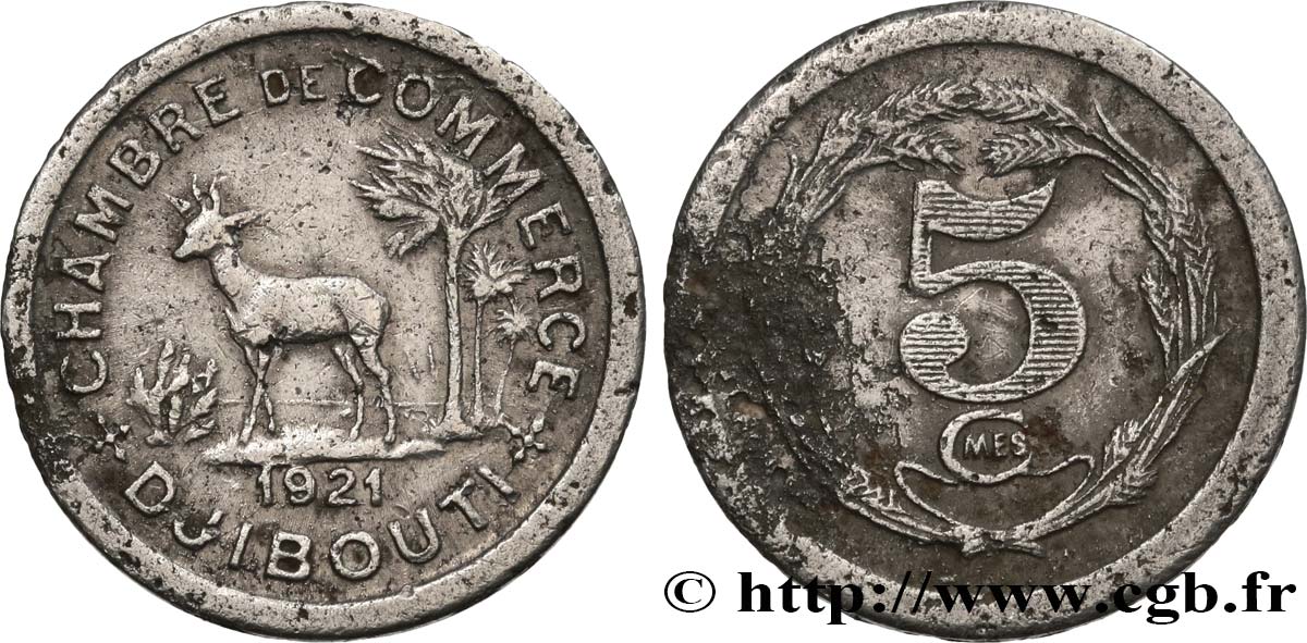 DJIBUTI 5 Centimes Chambre de Commerce de Djibouti 1921 Paris q.MB 