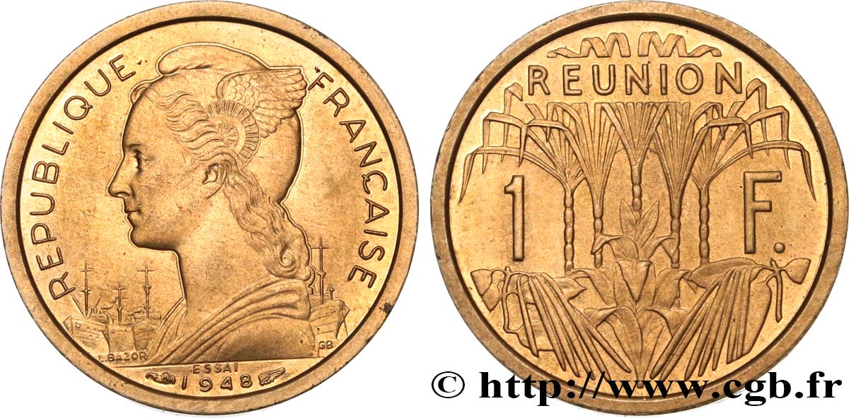 REUNION ISLAND 1 Franc Essai buste de la République 1948 Paris MS 