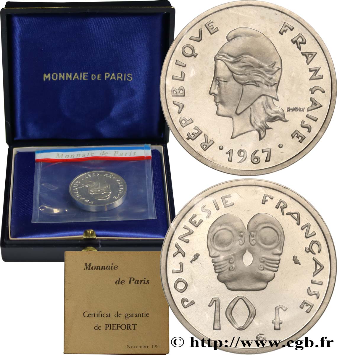 FRANZÖSISCHE-POLYNESIEN Piéfort de 10 Francs Marianne 1967 Paris ST 