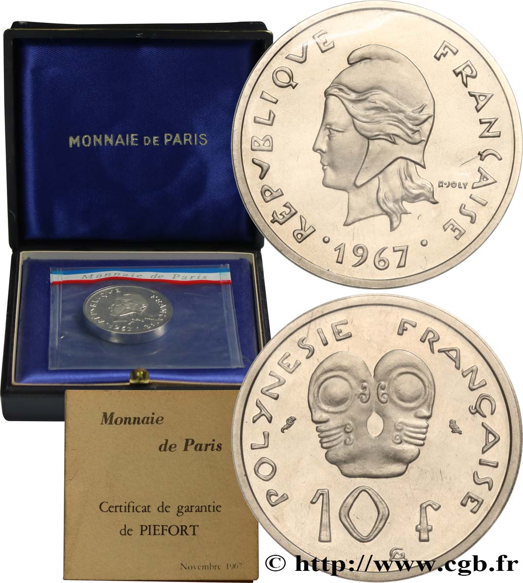 FRANZÖSISCHE-POLYNESIEN Piéfort de 10 Francs Marianne 1967 Paris ST 