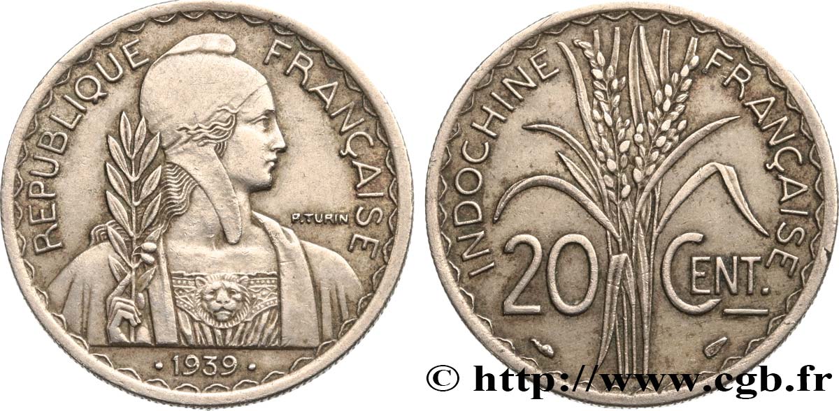 INDOCHINE FRANÇAISE 20 Centièmes 1939 Paris TTB+ 