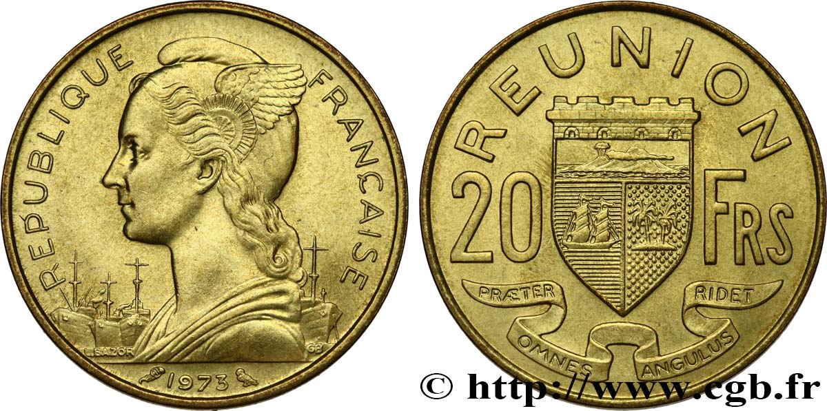 REUNION ISLAND 20 Francs Marianne / armes 1973 Paris MS 