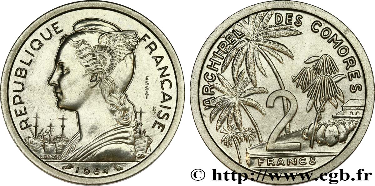 COMOROS  Essai de 2 Francs 1964 Paris MS 