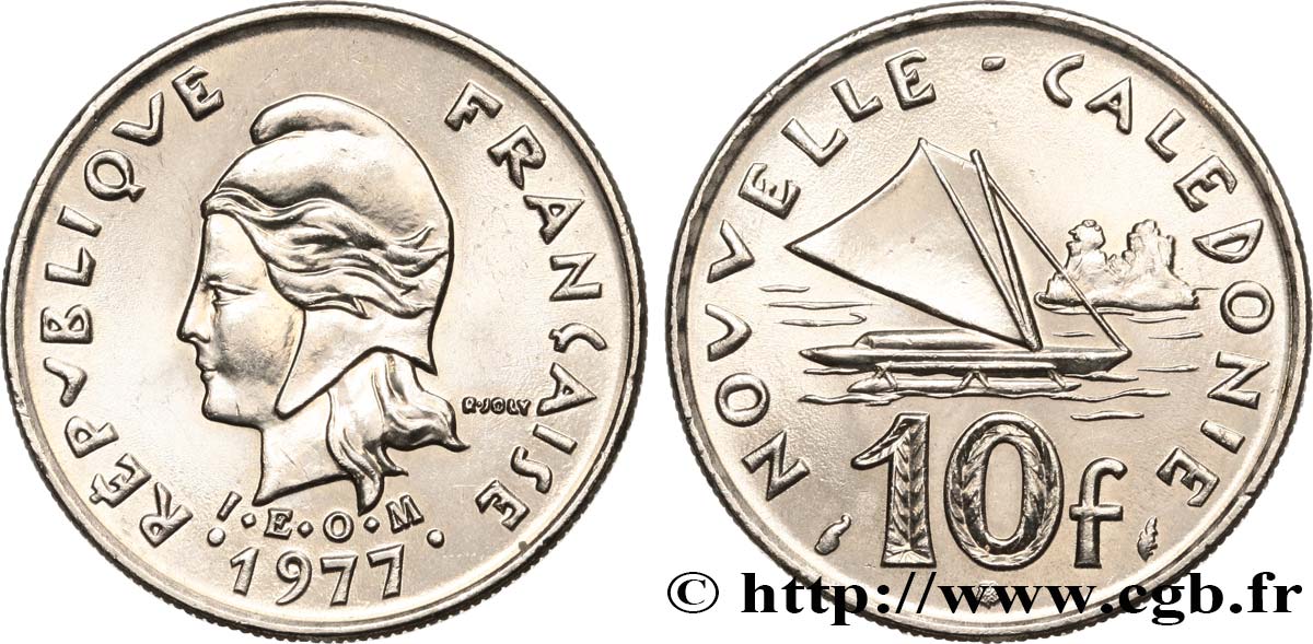 NEUKALEDONIEN 10 Francs I.E.O.M. Marianne / voilier 1977 Paris fST 