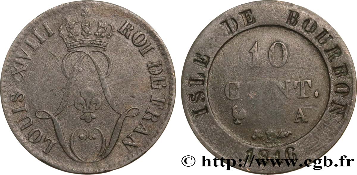 ISOLA BORBONE (ISOLA RIUNIONE) 10 Cent. 1816  q.BB 
