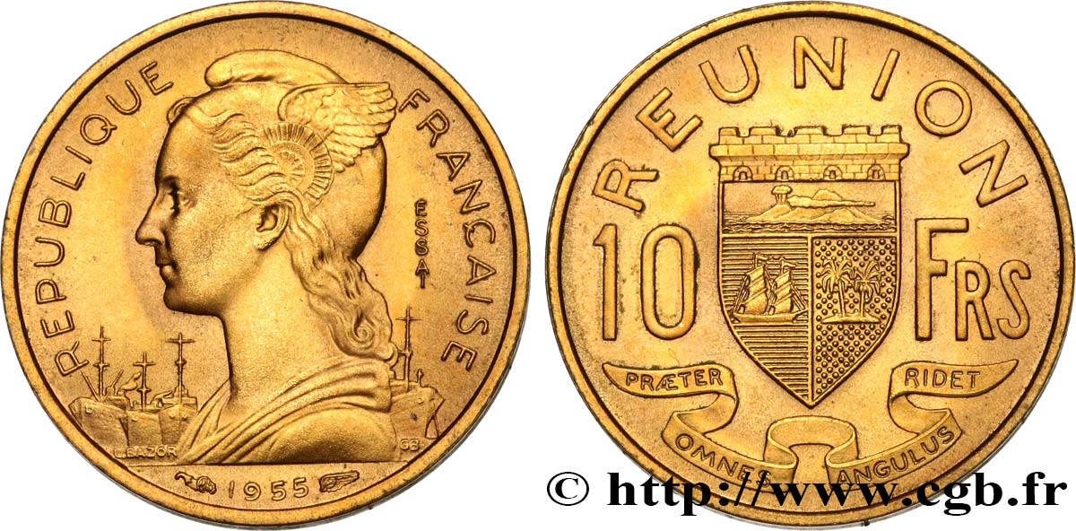 REUNION INSEL Essai de 10 Francs 1955 Paris fST 