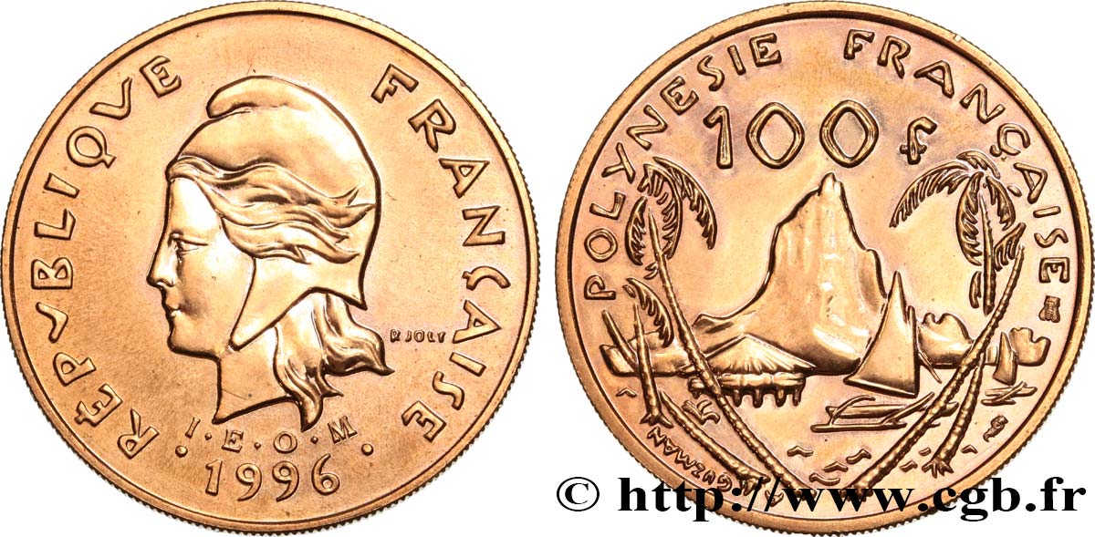POLINESIA FRANCESA 100 Francs I.E.O.M Marianne / Paysage polynésien 1996 Paris SC 