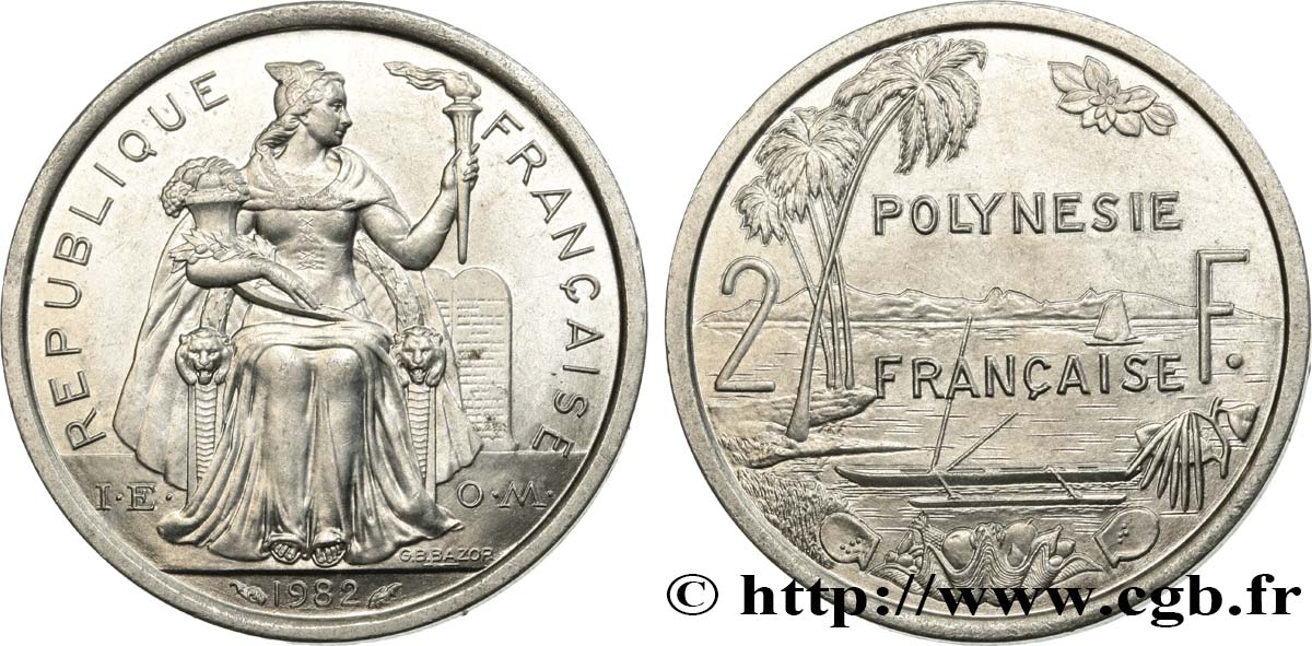 POLINESIA FRANCESE 2 Francs I.E.O.M. 1982 Paris MS 