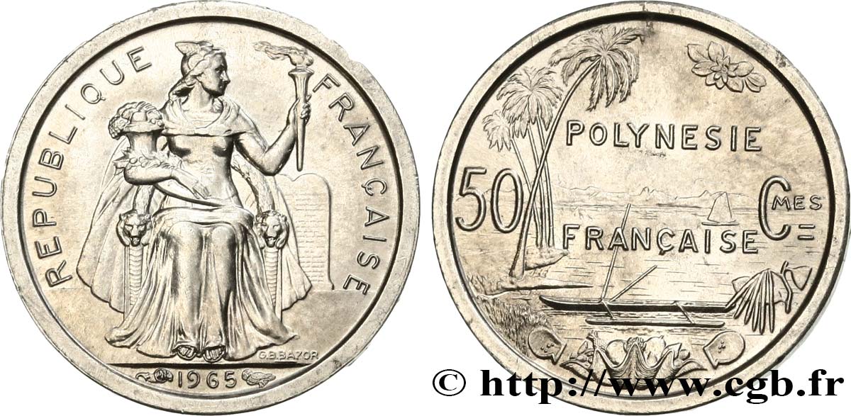POLINESIA FRANCESA 50 Centimes 1965 Paris SC 